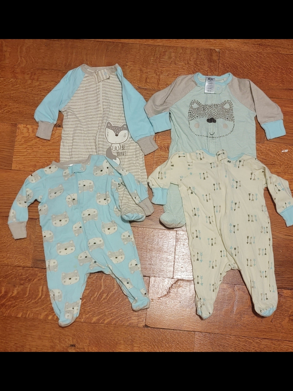 Newborn Baby Boy Sleeper Lot | Footed Pajamas | Blue Neutral | Pack of 4